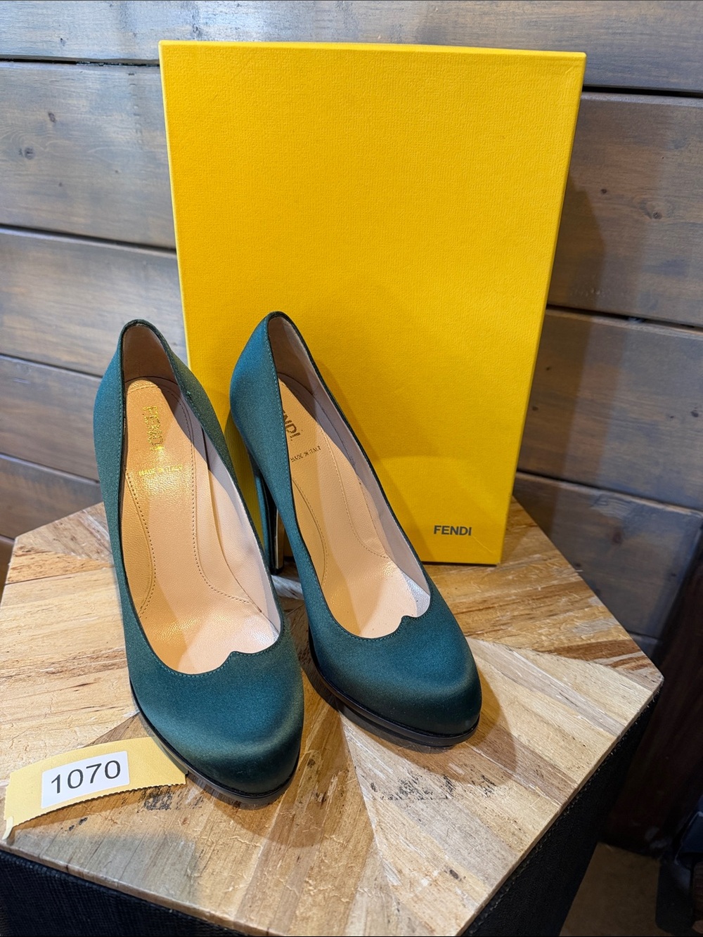 Fendi Teal Satin Scalloped High Heel Pumps